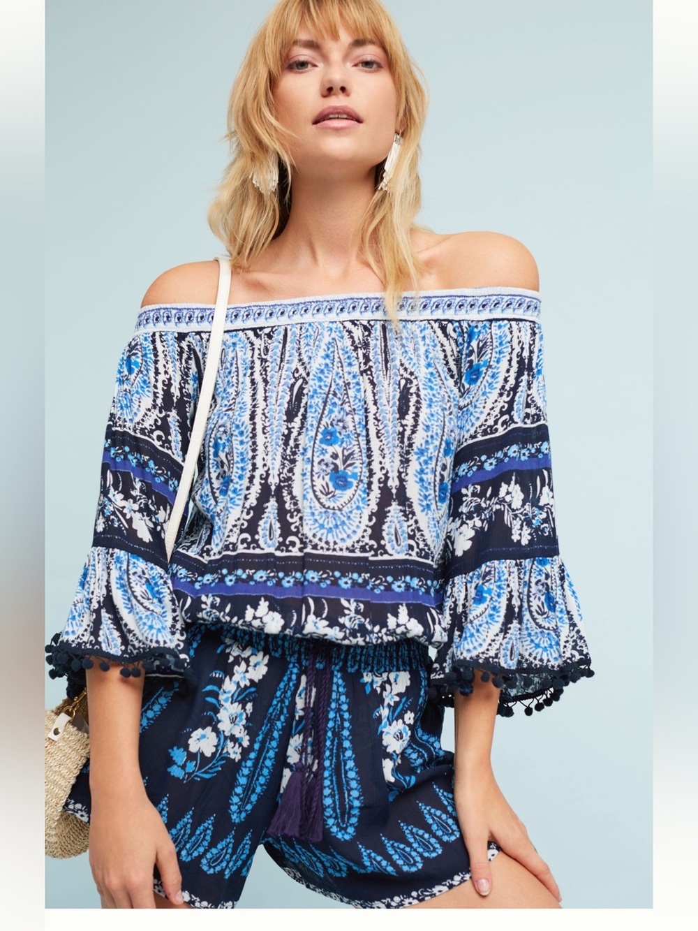 Lilka Antropologie Womens Vada Blue Paisley Romper